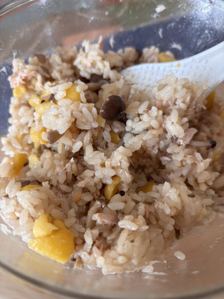 キノコと栗の炊き込みご飯 実食写真 ツナ入り